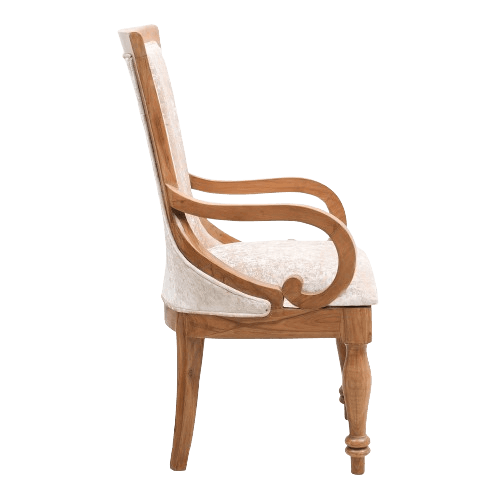 Wlipsy Solid Wood Fabric Wooden Arm Chairs in Teak Gold color Side view