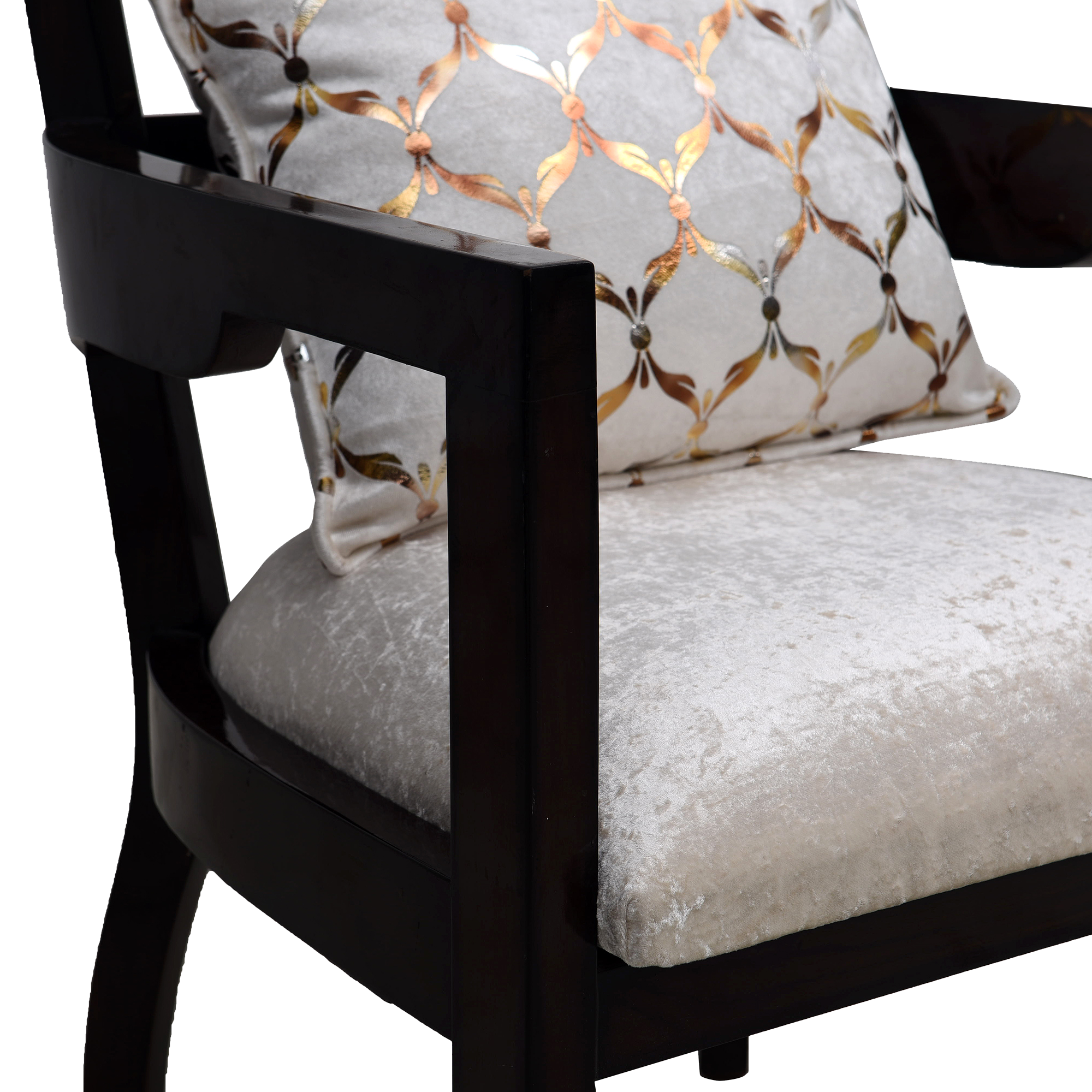 Projakto Teak Wood Fabric Upholstered Arm Chair (Brown Silver)