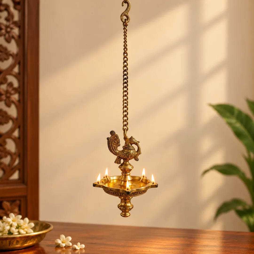 Deepanjali Brass Hanging Diya  Hanging in a mandir