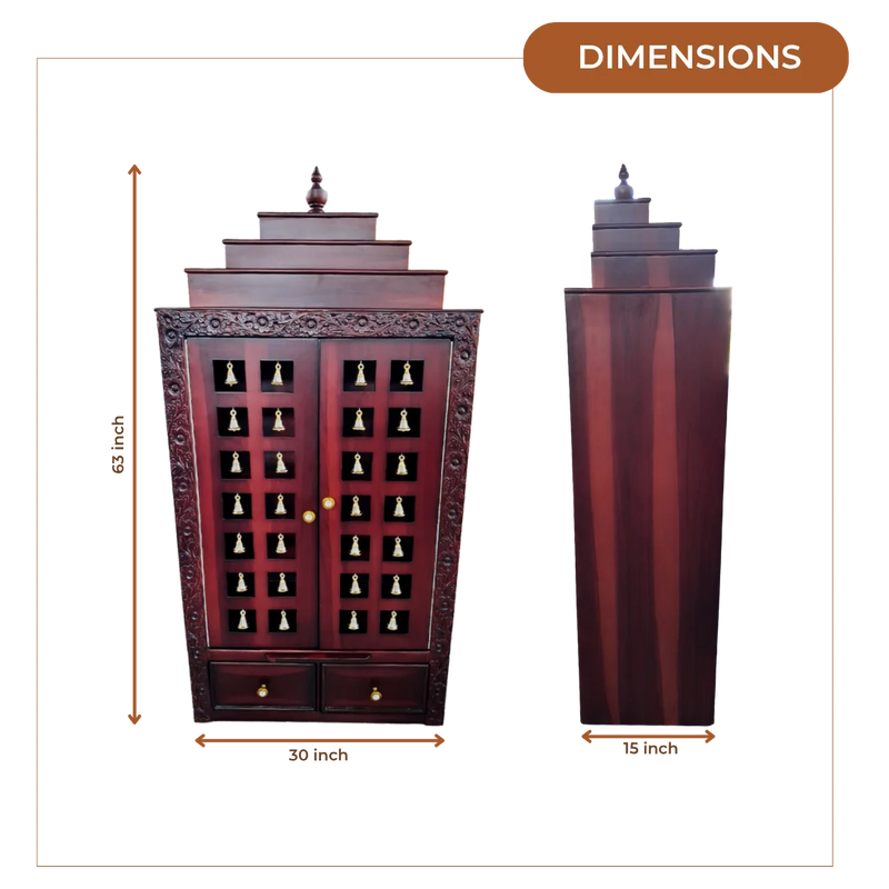 Devalaya Teak Wood Mandir (Brown) dimensions