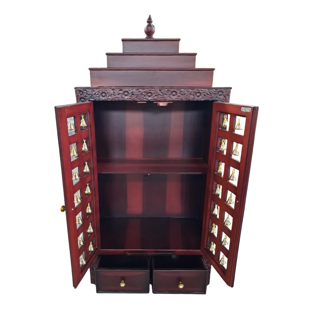 Devalaya Teak Wood Mandir (Brown) open door view
