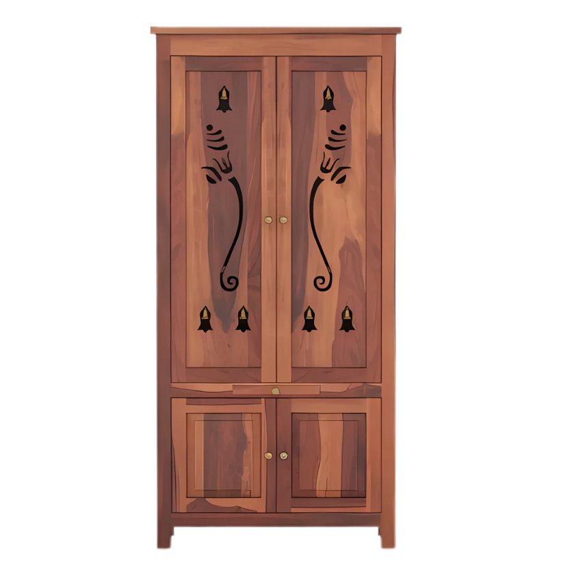Devansh Teak Wood Pooja Mandap with Door - Teak