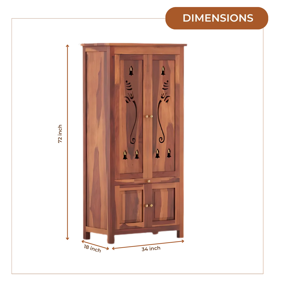 Devansh Teak Wood Pooja Mandap with Door (Teak) Dimensions