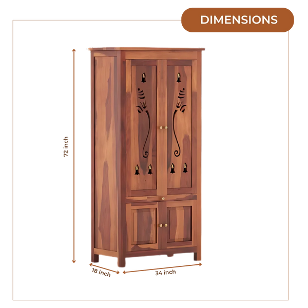 Devansh Teak Wood Pooja Mandap with Door (Teak) Dimensions