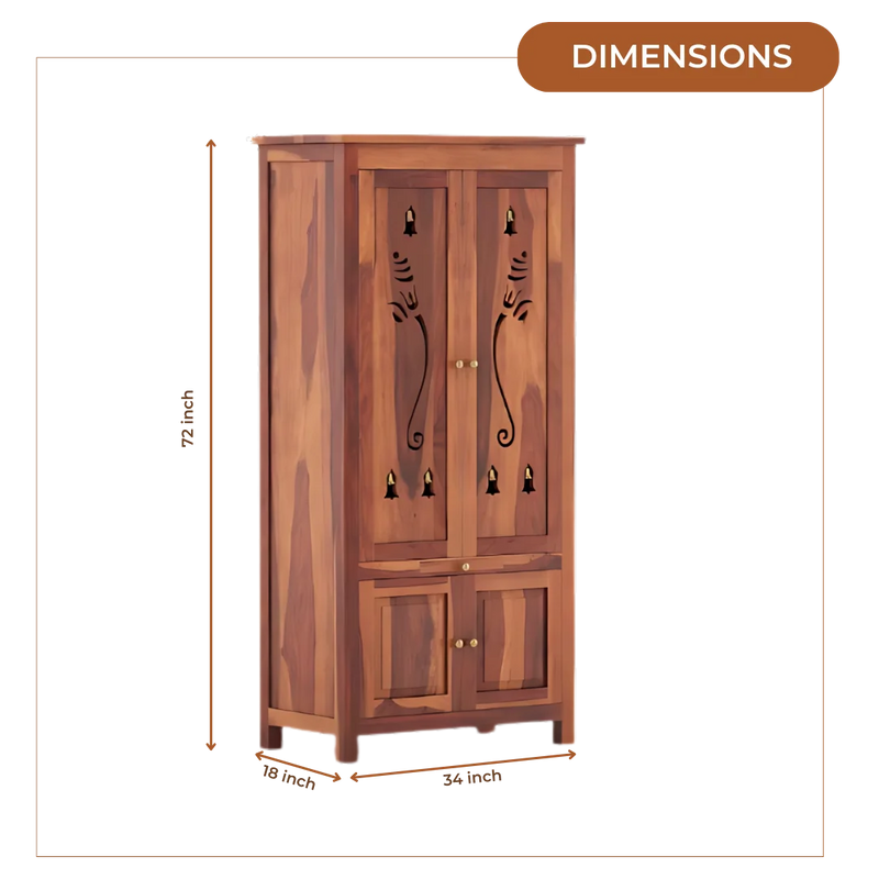 Devansh Teak Wood Pooja Mandap with Door (Teak) Dimensions