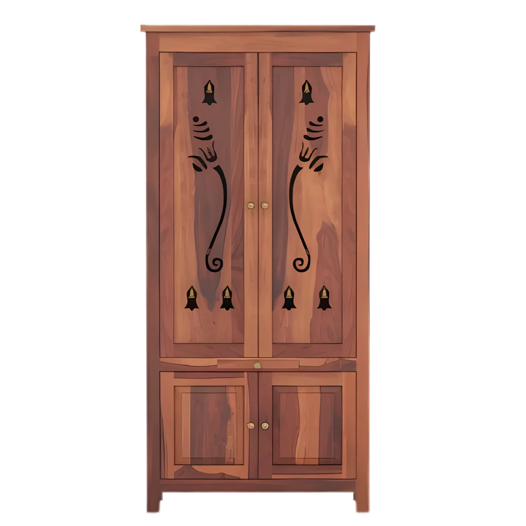 Devansh Teak Wood Pooja Mandap with Door (Teak) Front View
