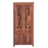 Devansh Teak Wood Pooja Mandap with Door (Teak) Front View