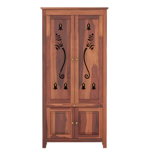 Devansh Teak Wood Pooja Mandap with Door (Teak) Front View