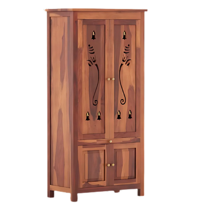 Devansh Teak Wood Pooja Mandap with Door (Teak) side view