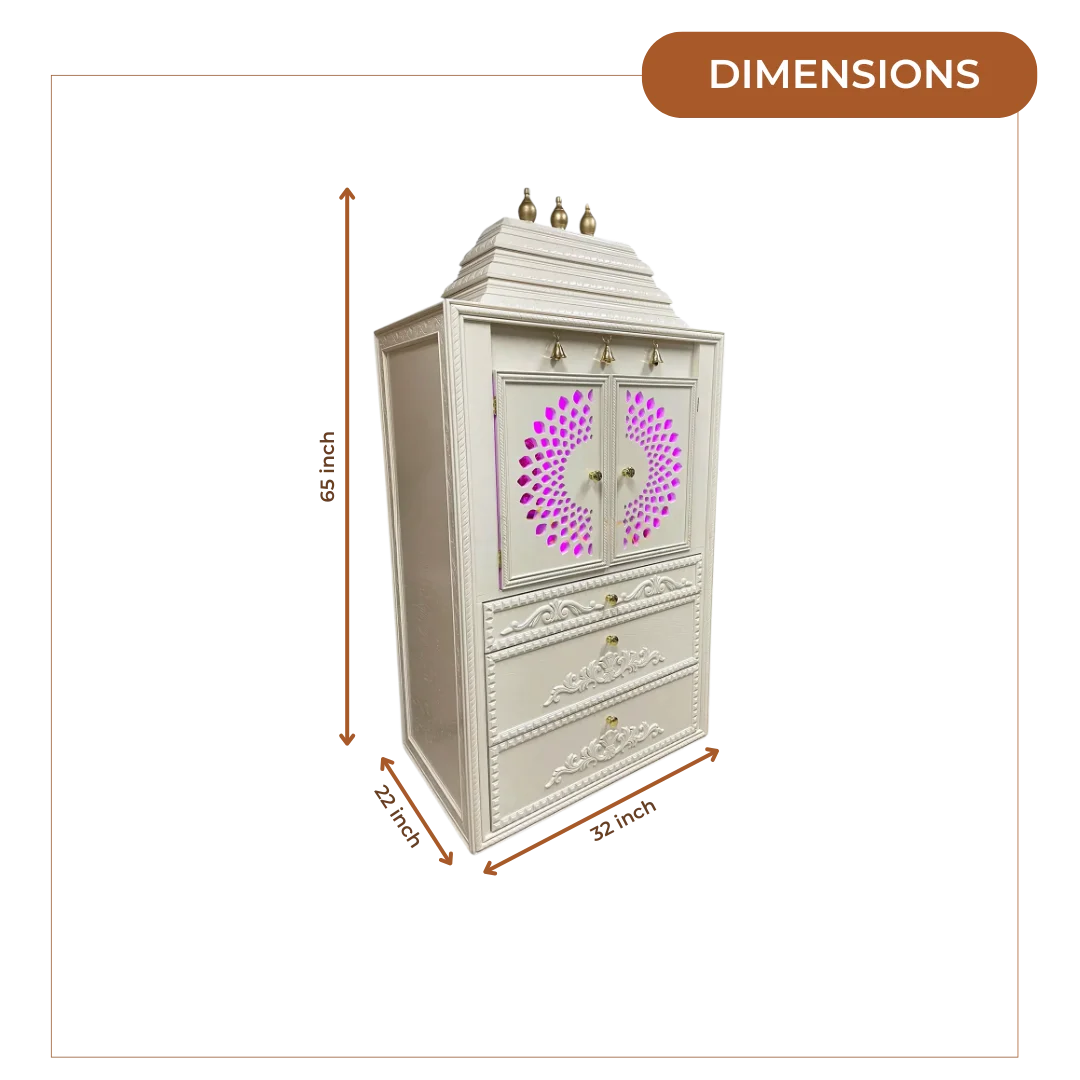 Devashala Teak Wood Mandap (White) dimensions