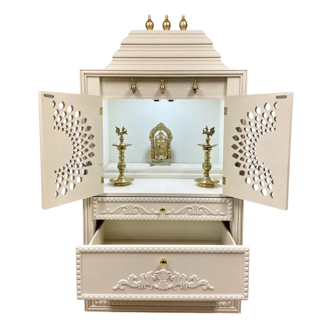 Devashala Teak Wood Mandap (White) open door view