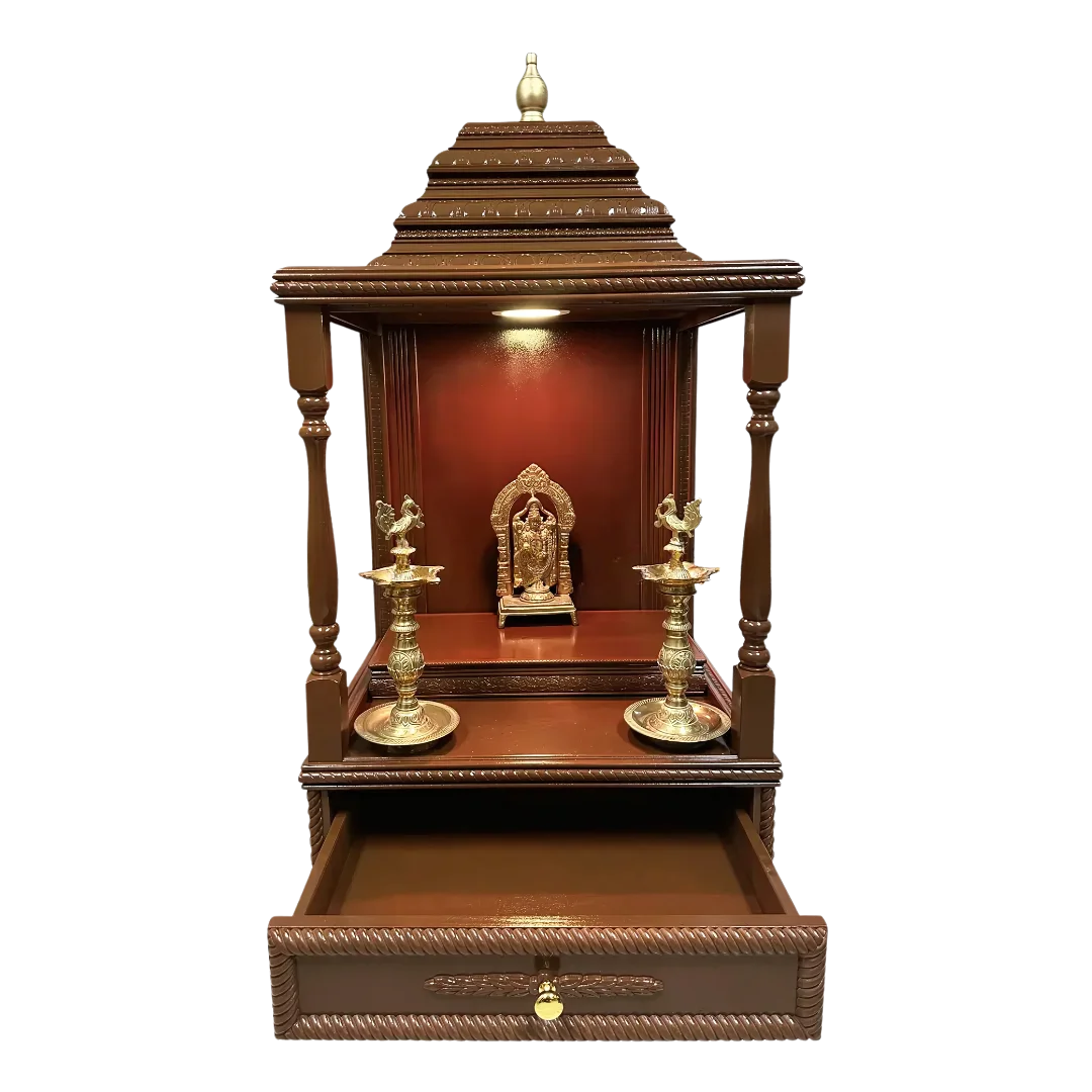 Devashraya Teak Wood Mandir (Brown) open Door view