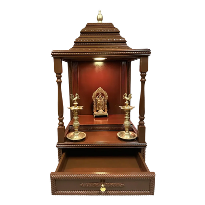 Devashraya Teak Wood Mandir (Brown) open Door view