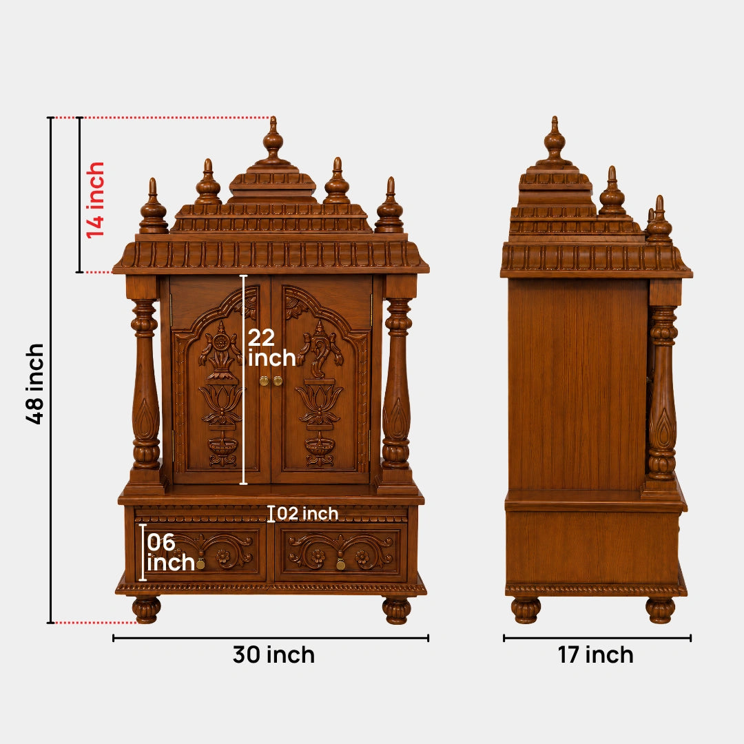 Devayan Teak Wood Pooja Mandir With Doors (Teak) Dimensions