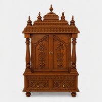 Devayan Teak Wood Pooja Mandir With Doors (Teak) Front View