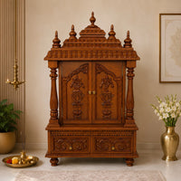 Devayan Teak Wood Pooja Mandir With Doors (Teak) Lifestyle View