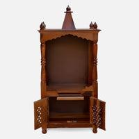 Devrekha Teak Wood Mandir (Teak) front view open drawers 
