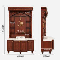 Devstambh Teak Wood Pooja Mandap (Brown) Front View Dimensions