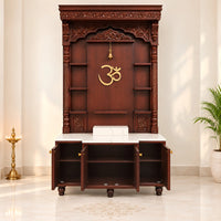 Devstambh Teak Wood Pooja Mandap (Brown) Front View Front View Open Drawers