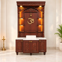Devstambh Teak Wood Pooja Mandap (Brown) Front View Lighting