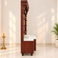 Devstambh Teak Wood Pooja Mandap (Brown) Front View Side Angle
