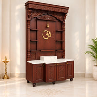 Devstambh Teak Wood Pooja Mandap (Brown) Front View Side View