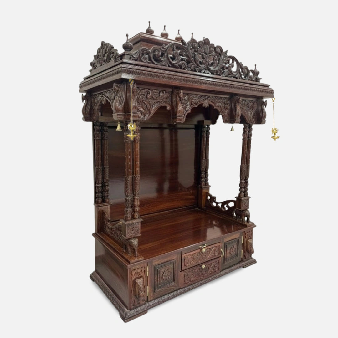 Dharmapeeth Teak Wood Mandap (Brown) side angle 