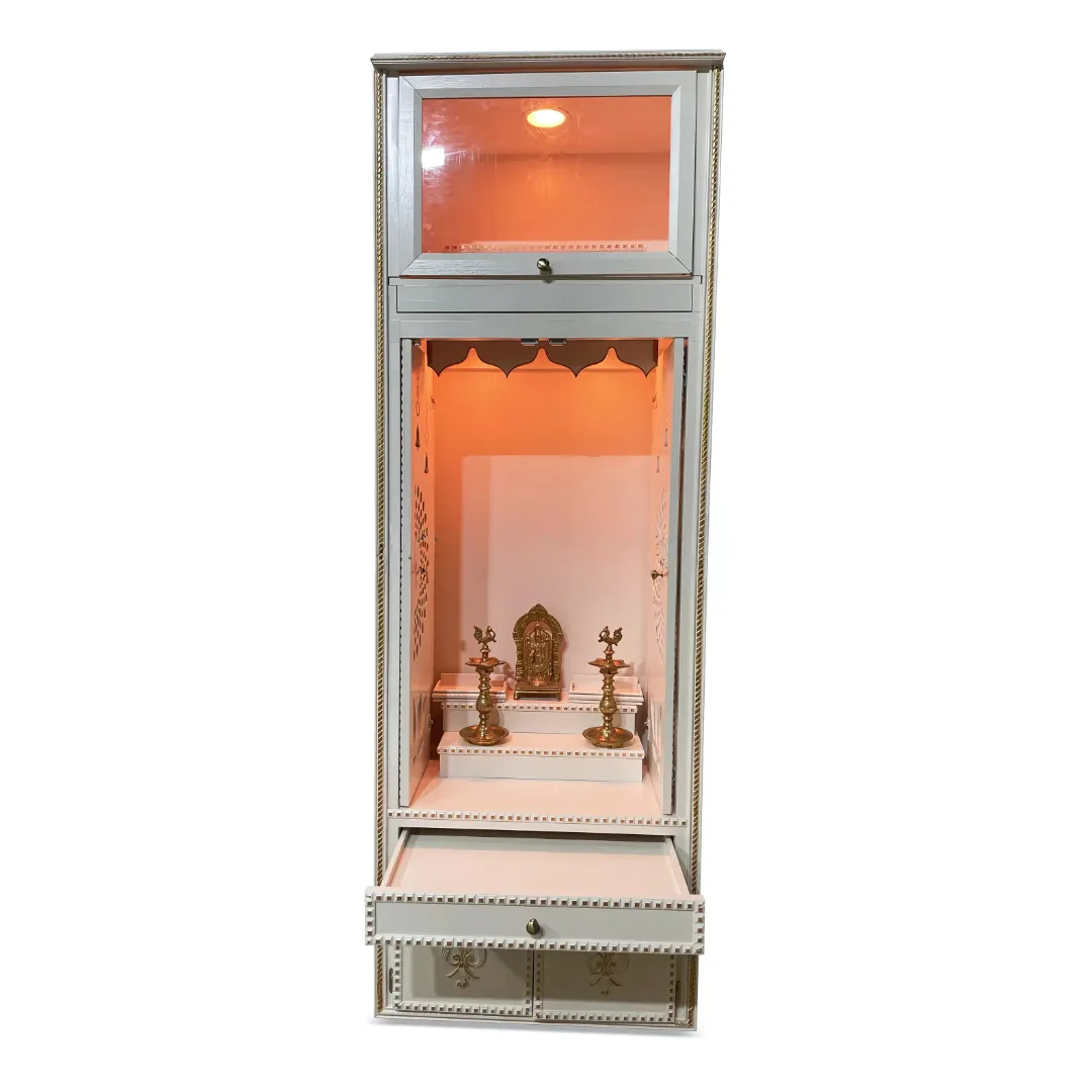 Dhyansthal Teak Wood Mandap (White) Open Doors