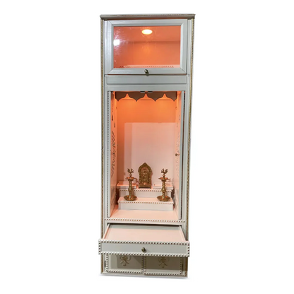 Dhyansthal Teak Wood Mandap (White) Open Doors
