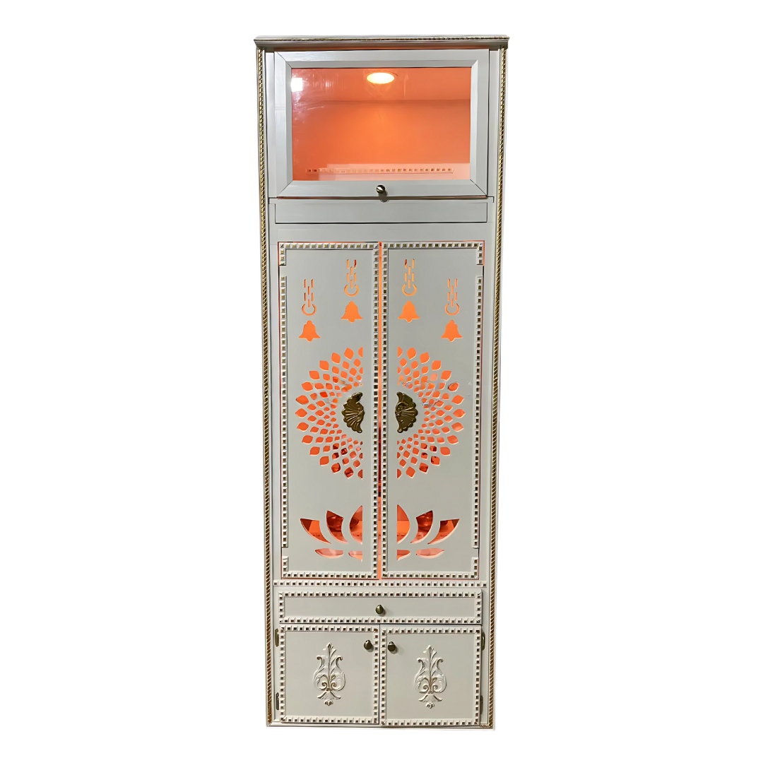 Dhyansthal Teak Wood Mandap White with Door