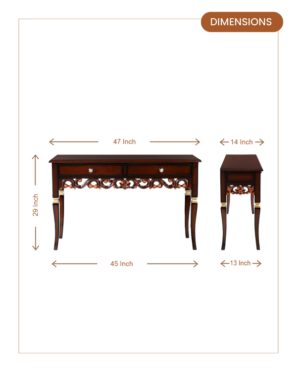 Dignify Solid Wood Console Table (Brown Teak) dimensions