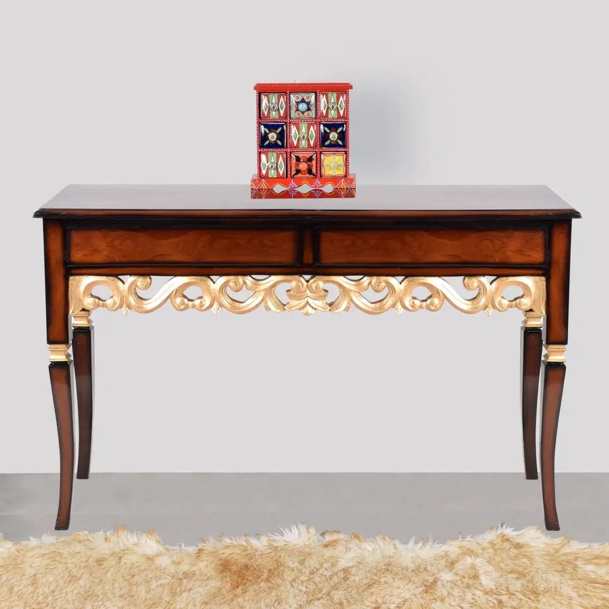 Dignify Solid Wood Console Table Brown Gold color lifestyle image