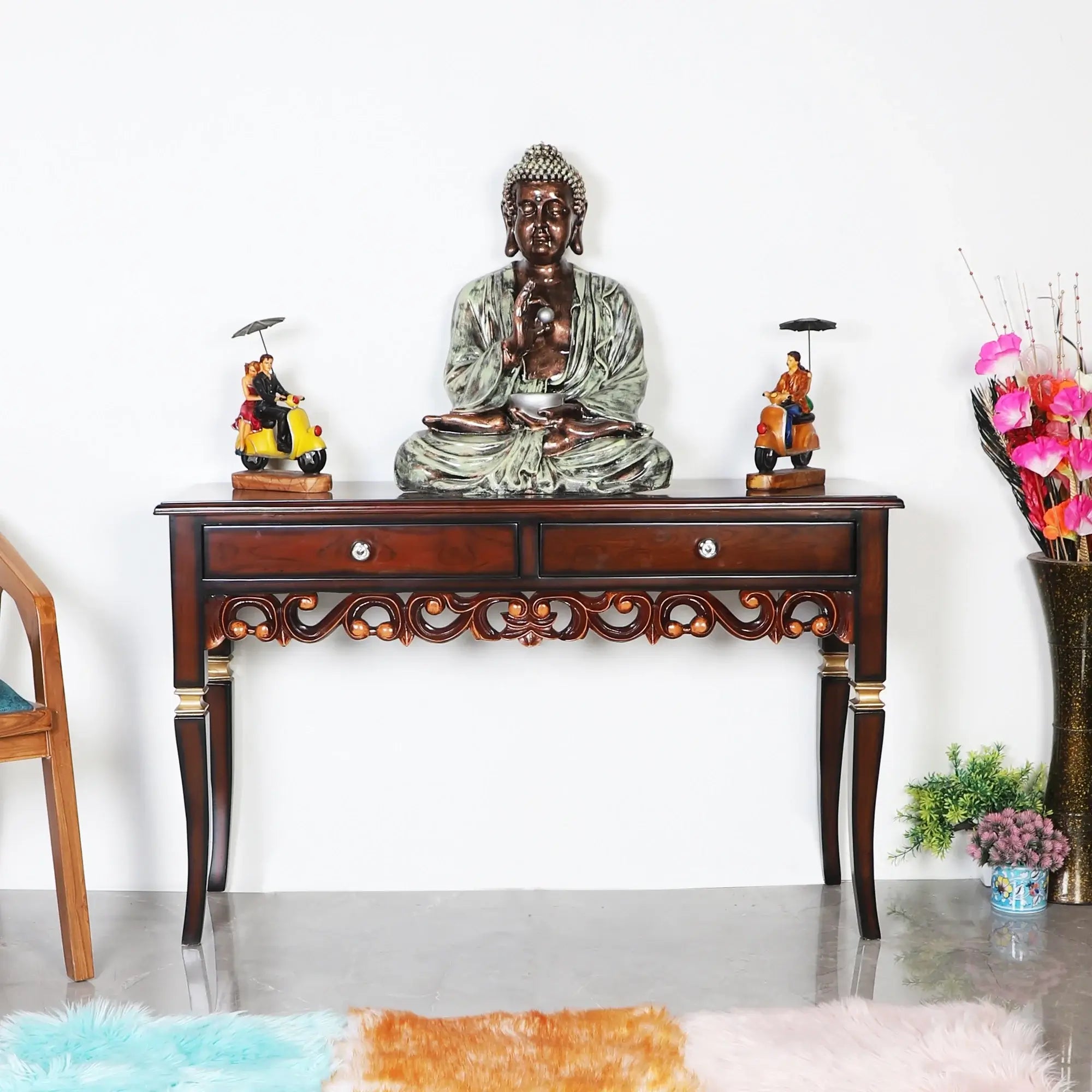 Dignify Solid Wood Console Table Brown Teak color lifestyle image