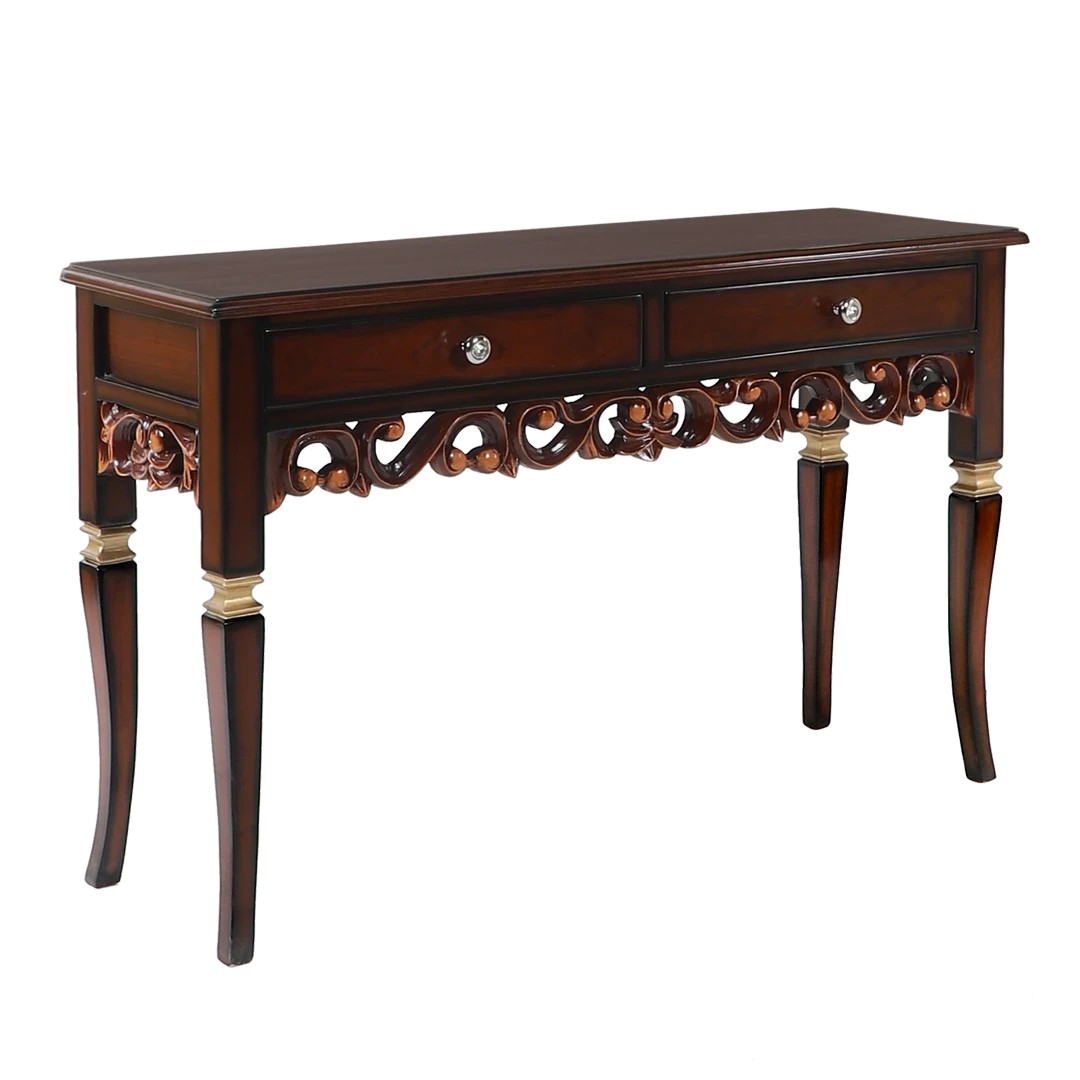 Dignify Solid Wood Console Table in Brown Gold color 45° side view 1