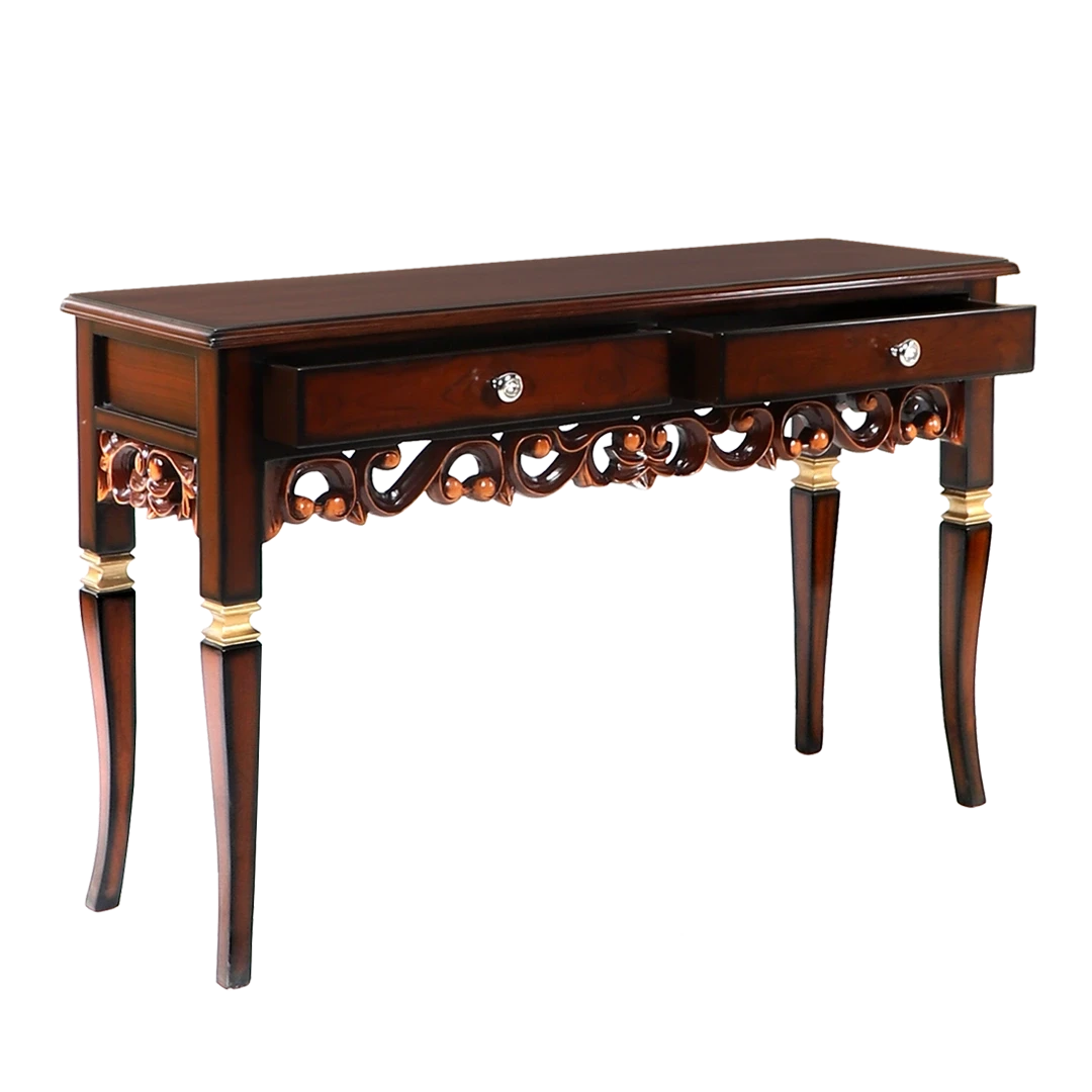 Dignify Solid Wood Console Table in Brown Gold color 45° side view 