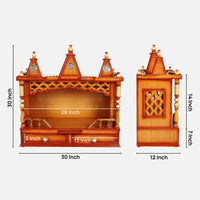 Dimensiions of Sunanda Bhawan Medium Wall Mount Pooja Mandir without Door (Teak Gold)