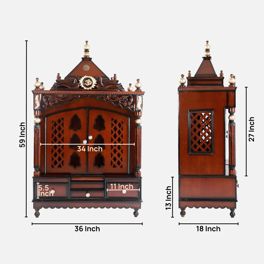 Dimensions Image of Antarusya Large Floor Rested Pooja Mandir For Home with Door (Brown)
