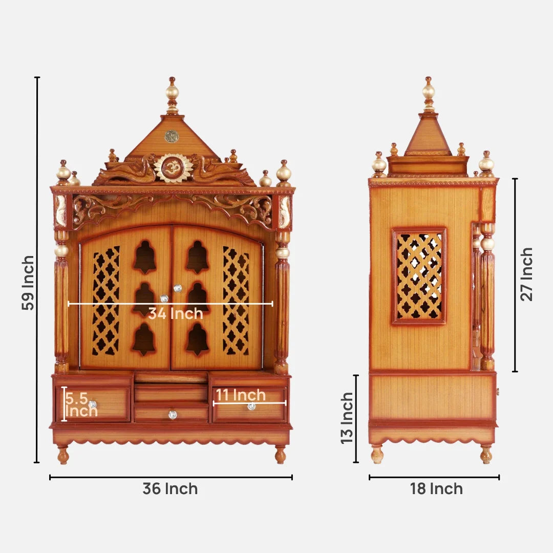 Dimensions Image of Antarusya Large Floor Rested Pooja Mandir with Door (Teak Gold)