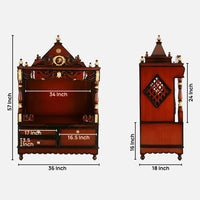 Dimensions Image of Divine Home Large Floor Rested Pooja Mandir without Door (Brown Gold)