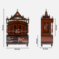 Dimensions Image of Sacred Space Large Floor Rested Pooja Mandir with Door (Brown Gold)