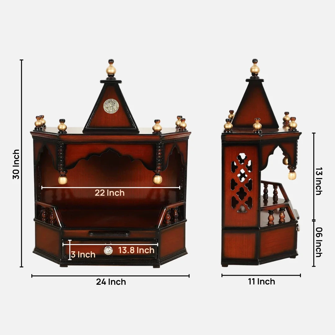 Dimensions of Pratishtha Solid Wood Wall Mount Pooja Mandir (Brown)