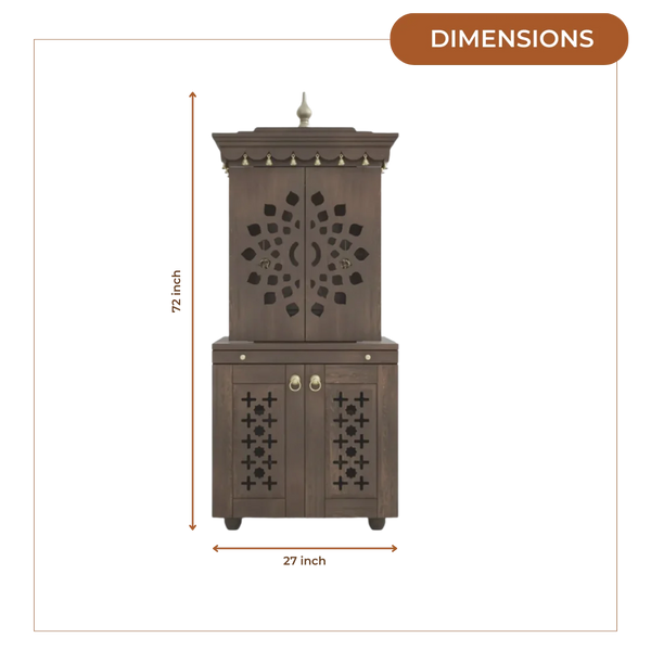 Rudralaya Teak Wood Pooja Mandap with Door (Wenge) Dimensions