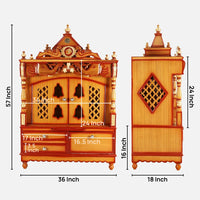 Dimensions image of Divine Home Large Floor Rested Pooja Mandir with Door (Teak Gold)