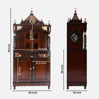 Dimensions image of Pooja Graham Large Floor Rested Pooja Mandap with Door (Brown Gold)