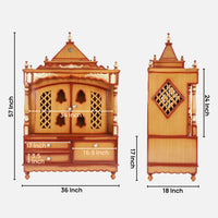 Dimensions image of Sacred Home Large Floor Rested Pooja Mandir with Door (Teak Gold)
