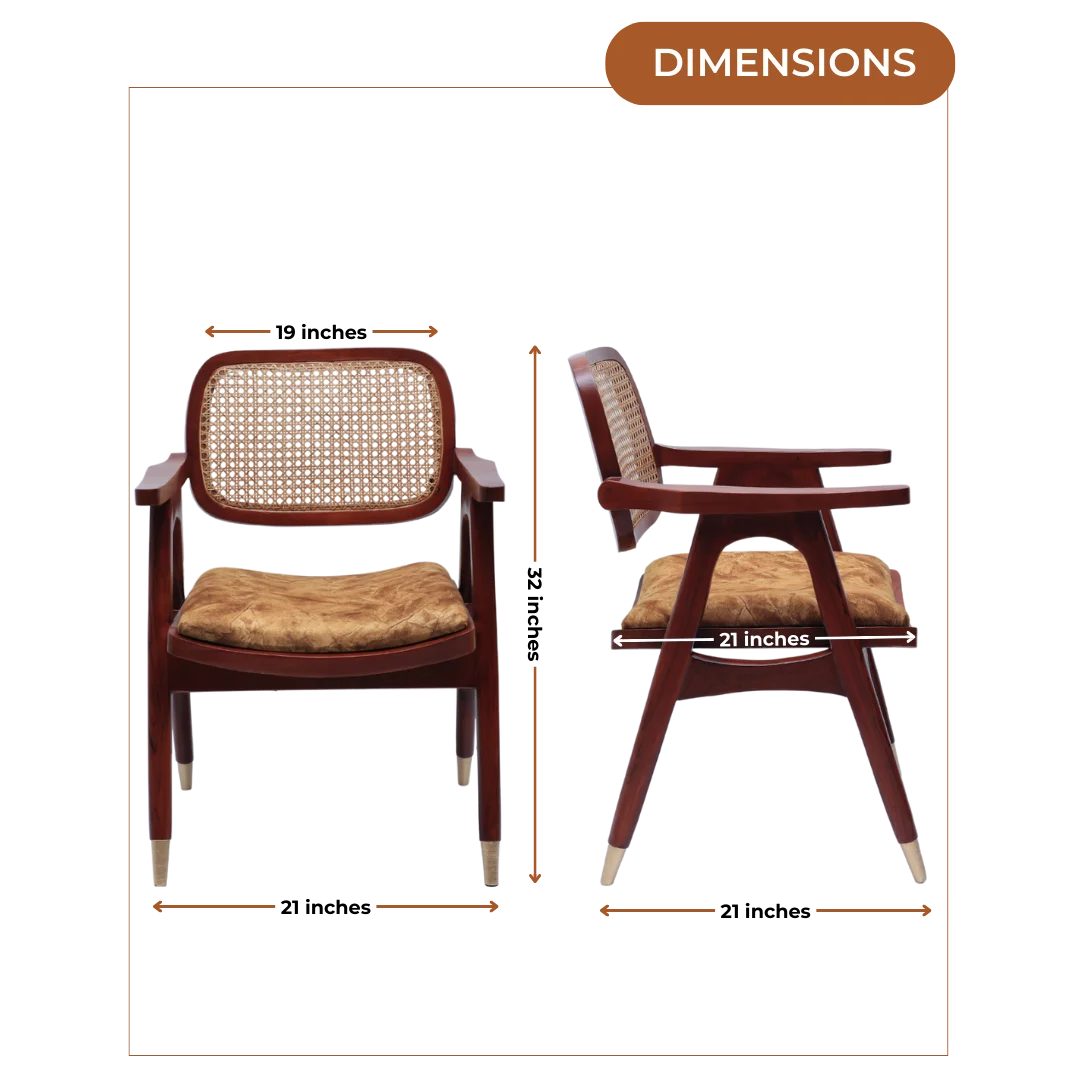 Dimensions of Aakar Teak Wood Arm Chairs (Brown Gold)