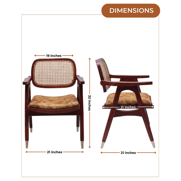 Dimensions of Aakar Teak Wood Arm Chairs (Brown Gold)