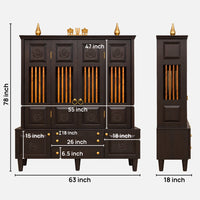 Anandam Teak Wood Pooja Mandap with Door (Brown) Dimensions
