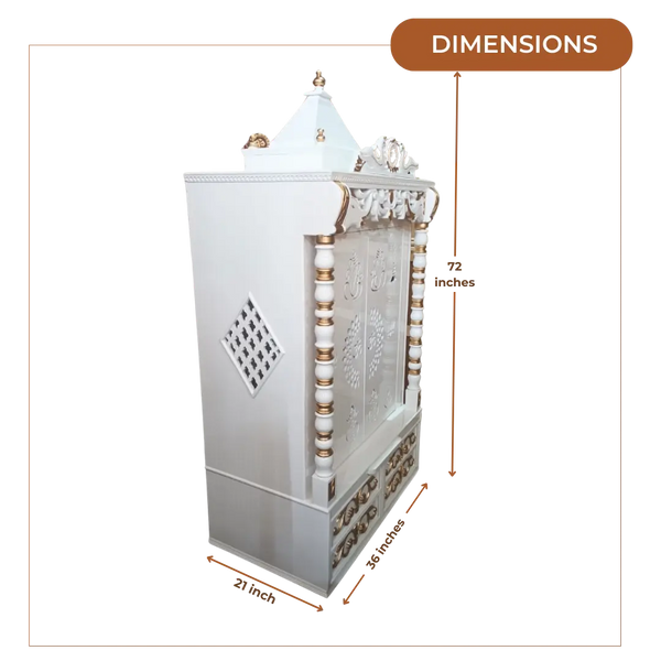 Ananta Teak Wood Mandir (White) Dimensions