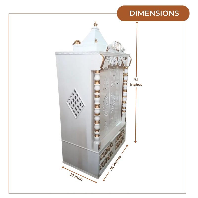 Ananta Teak Wood Mandir (White) Dimensions